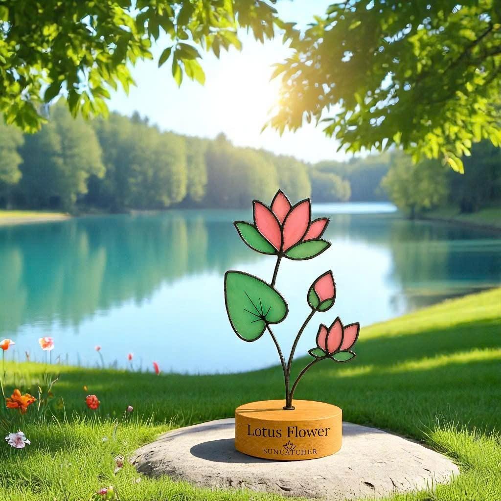 Handmade Stained Glass Lotus Flower – July Birth Flower Suncatcher