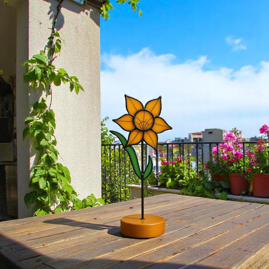 Stained Glass Daffodil – Handmade Floral Table Art Sculpture