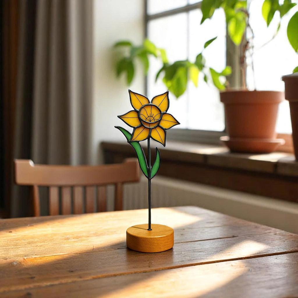 Stained Glass Daffodil – Handmade Floral Table Art Sculpture