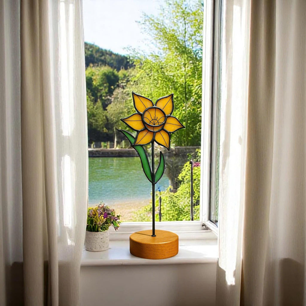 Stained Glass Daffodil – Handmade Floral Table Art Sculpture