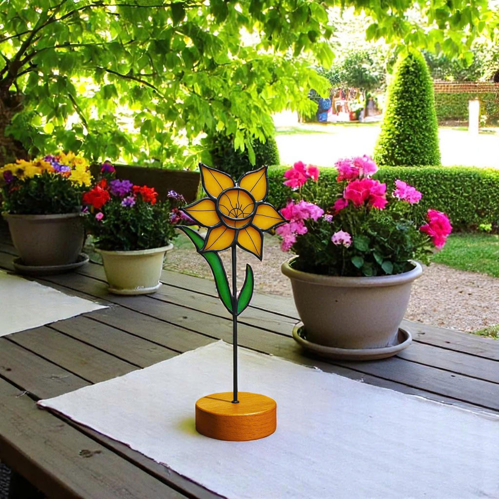 Stained Glass Daffodil – Handmade Floral Table Art Sculpture