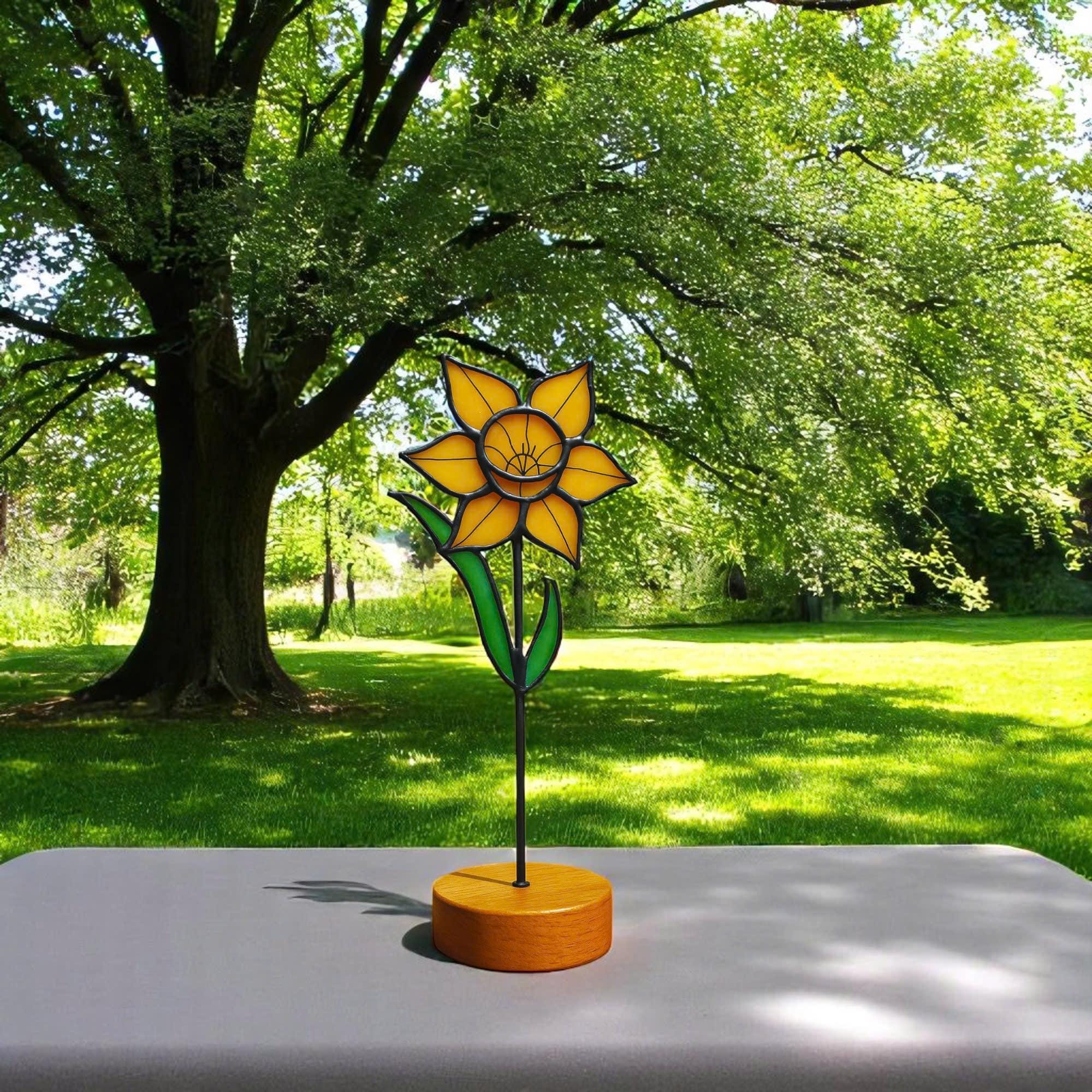 Stained Glass Daffodil – Handmade Floral Table Art Sculpture