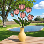 Handmade Stained Glass Pink Tulip Bouquet - Floral Table Decor