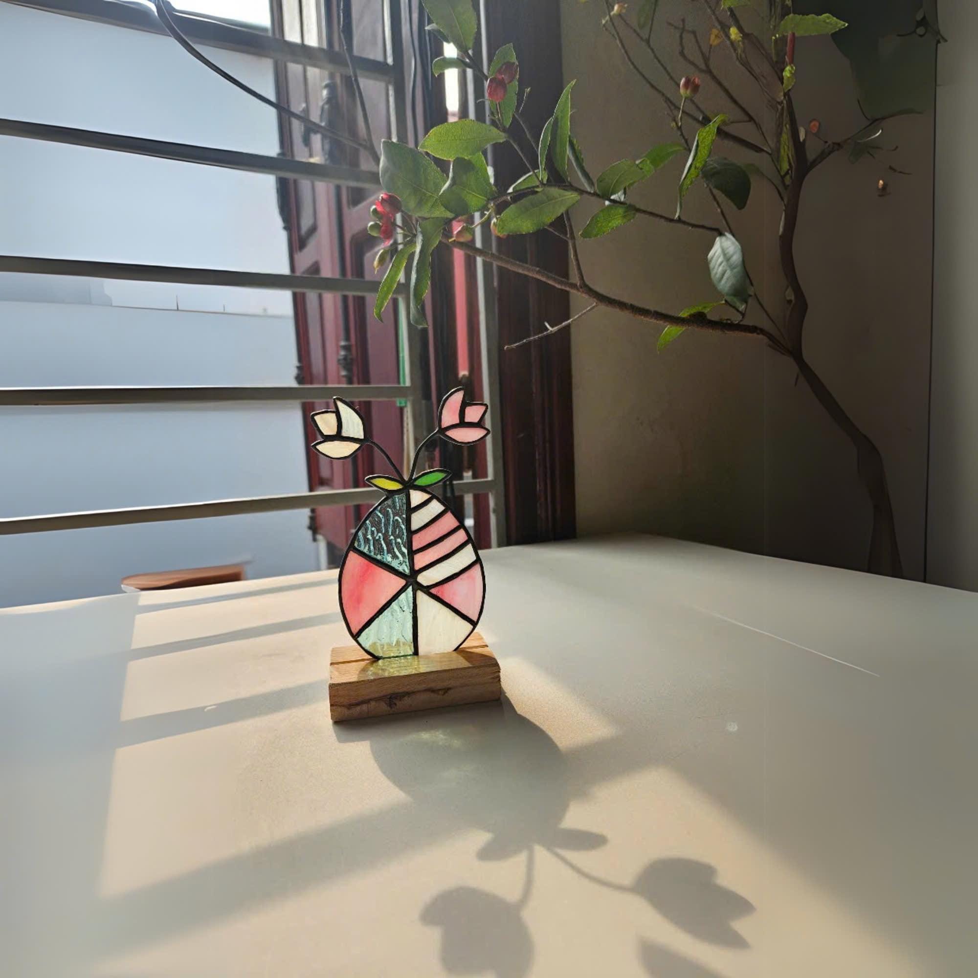 Stained Glass Easter Egg Suncatcher, Floral Window Decor