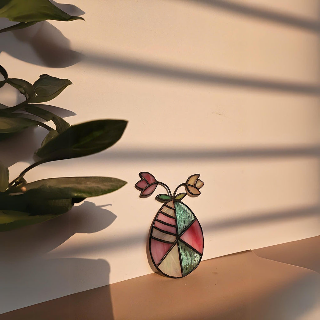 Stained Glass Easter Egg Suncatcher, Floral Window Decor