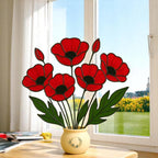 Handmade Stained Glass Poppy Bouquet: Red Floral Vase Art