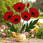 Handmade Stained Glass Poppy Bouquet: Red Floral Vase Art