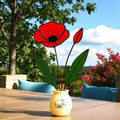Handmade Stained Glass Poppy Bouquet: Red Floral Vase Art