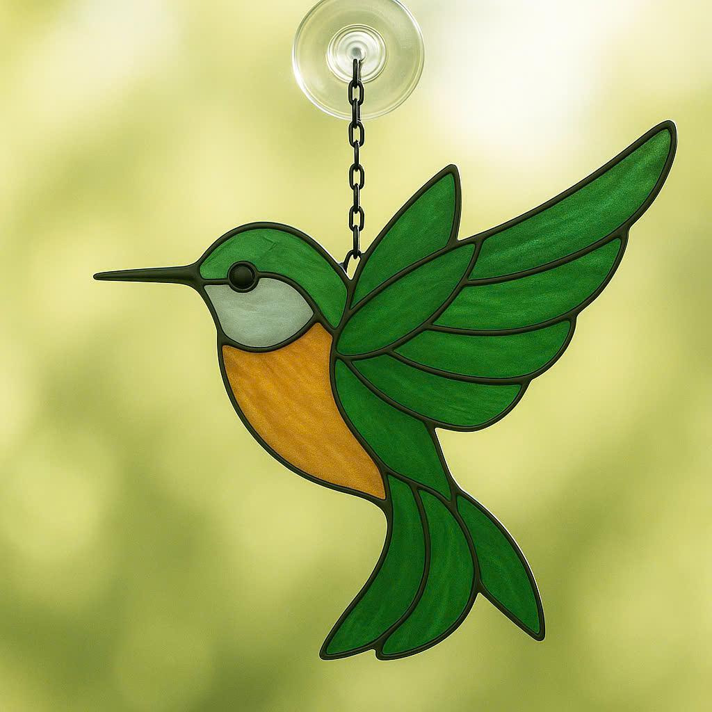 Stained Glass Hummingbird Suncatcher – Handmade Bird Window Hanging, Gift for Her/Mom, Birthday, Christmas, Home Decor, Garden Ornament
