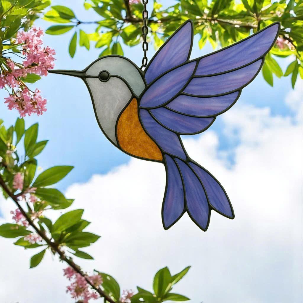 Stained Glass Hummingbird Suncatcher – Handmade Bird Window Hanging, Gift for Her/Mom, Birthday, Christmas, Home Decor, Garden Ornament