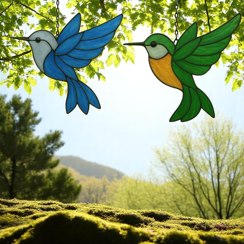 Stained Glass Hummingbird Suncatcher – Handmade Bird Window Hanging, Gift for Her/Mom, Birthday, Christmas, Home Decor, Garden Ornament