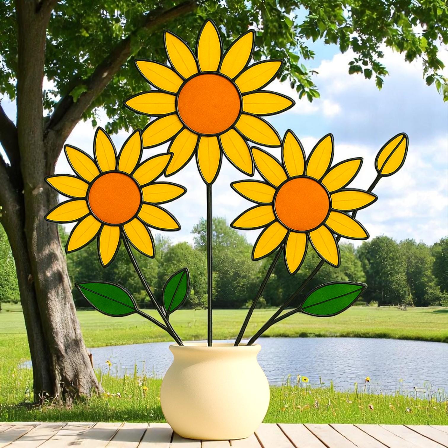Sunflower Stained Glass Flower Bouquet – Handmade Yellow Floral Decor | Cheerful Gift for Birthday, Mom, Friend or Any Happy Occasion