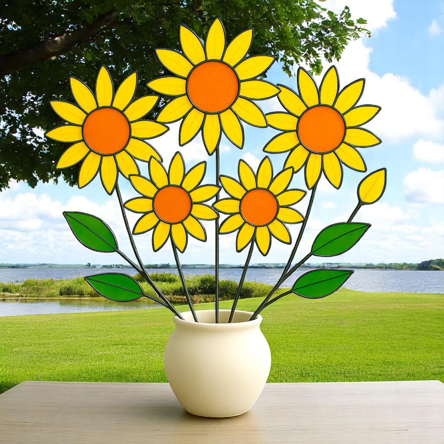 Sunflower Stained Glass Flower Bouquet – Handmade Yellow Floral Decor | Cheerful Gift for Birthday, Mom, Friend or Any Happy Occasion