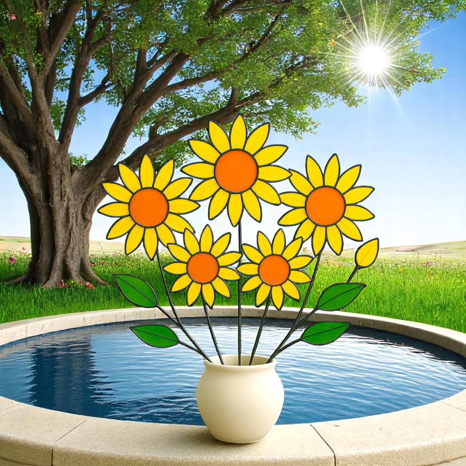 Sunflower Stained Glass Flower Bouquet – Handmade Yellow Floral Decor | Cheerful Gift for Birthday, Mom, Friend or Any Happy Occasion