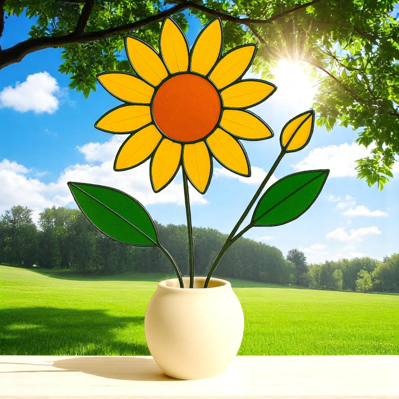 Sunflower Stained Glass Flower Bouquet – Handmade Yellow Floral Decor | Cheerful Gift for Birthday, Mom, Friend or Any Happy Occasion