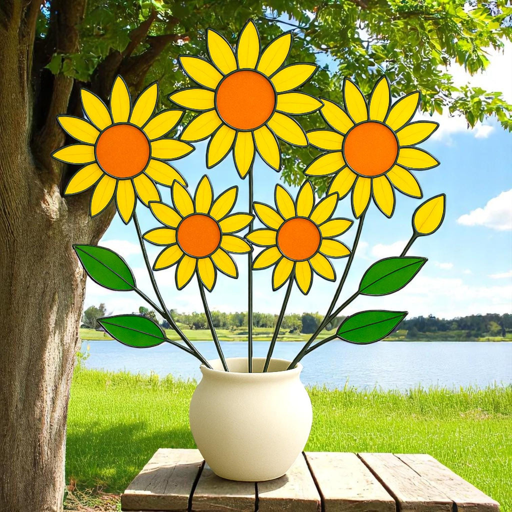 Sunflower Stained Glass Flower Bouquet – Handmade Yellow Floral Decor | Cheerful Gift for Birthday, Mom, Friend or Any Happy Occasion