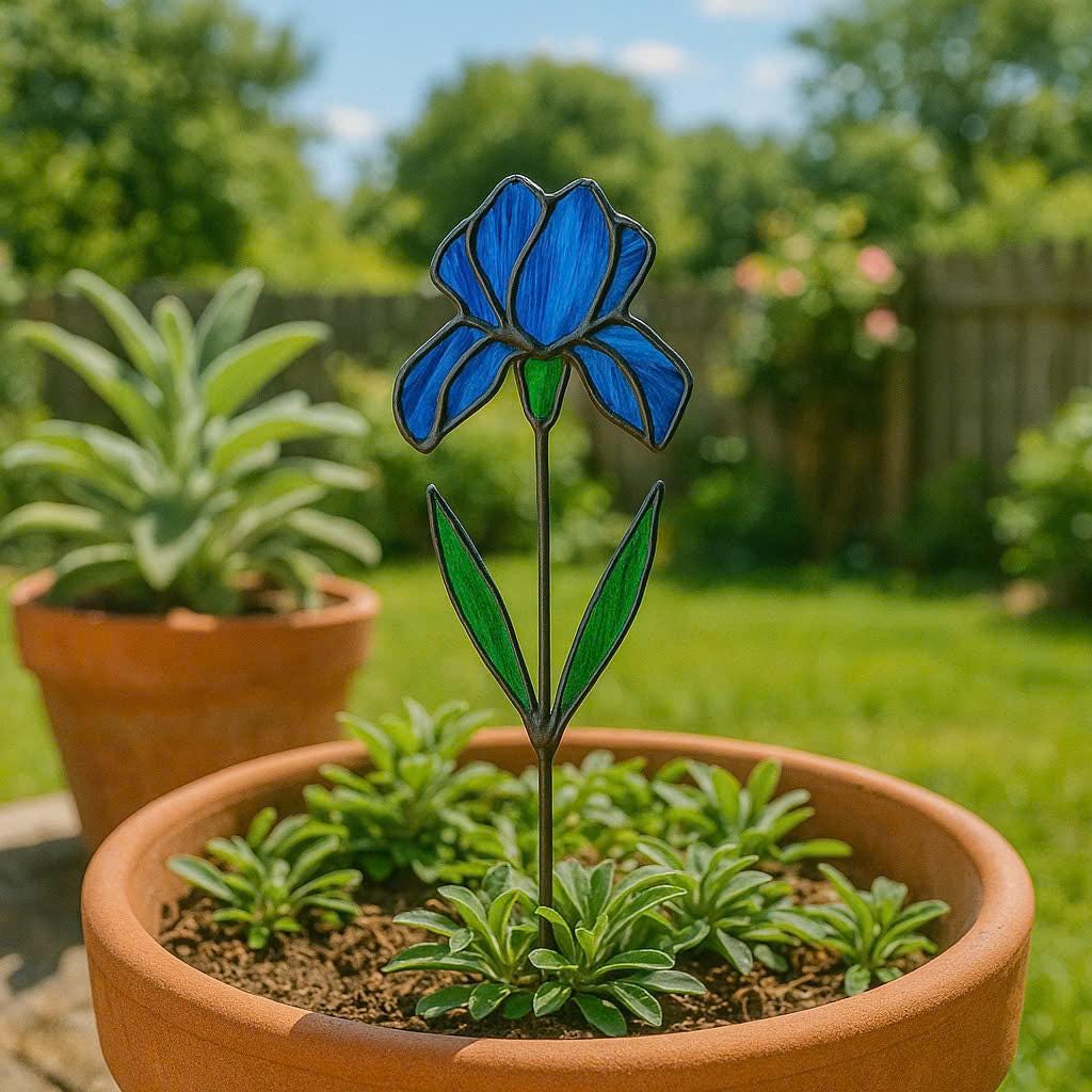 Stained Glass Iris Flower Suncatcher, February Birth Flower Gift