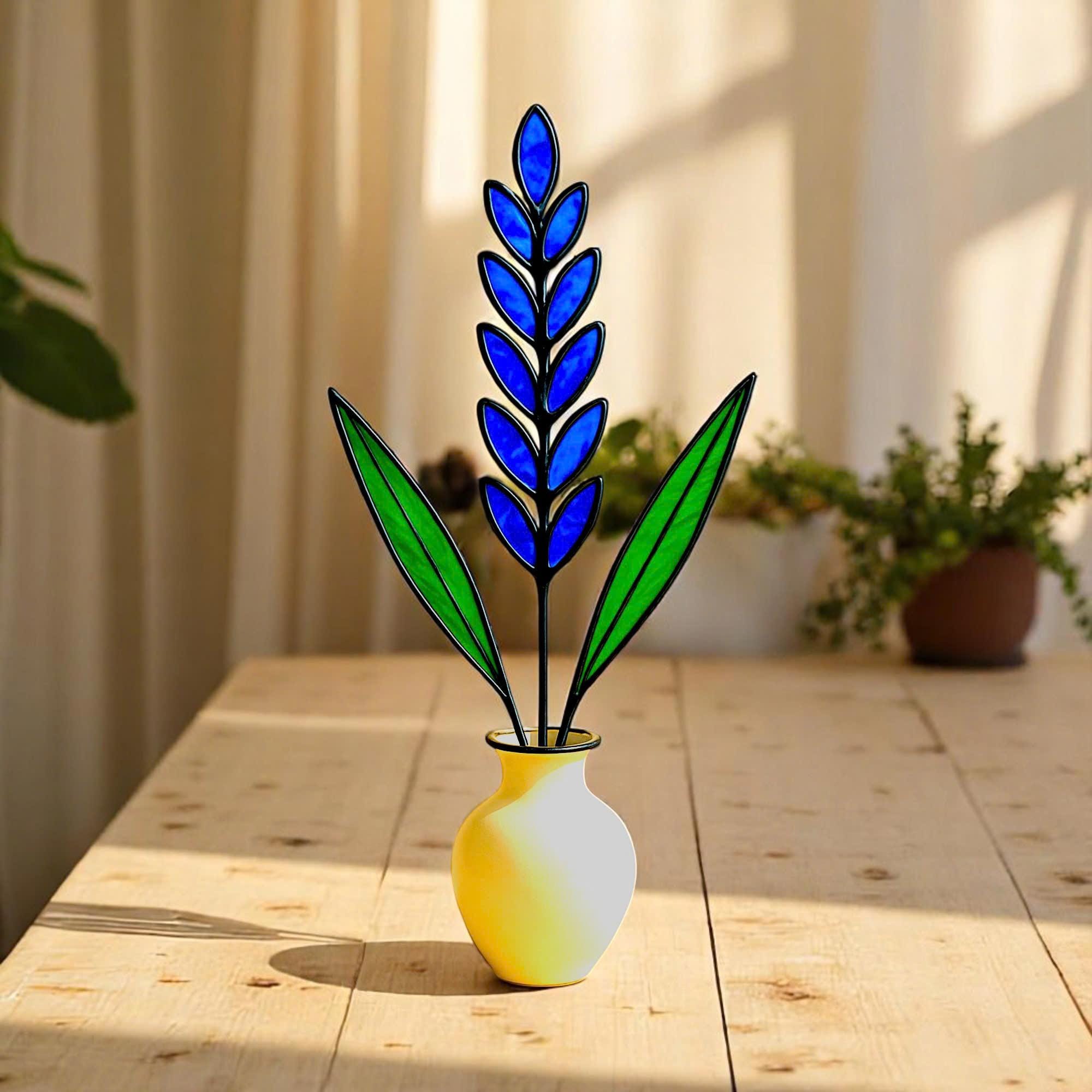 Stained Glass Lavender – Handmade Glass Flowers in Pot, Table Decor, Gift for Her/Mom, Birthday, Mother’s Day, Housewarming, Home Decor