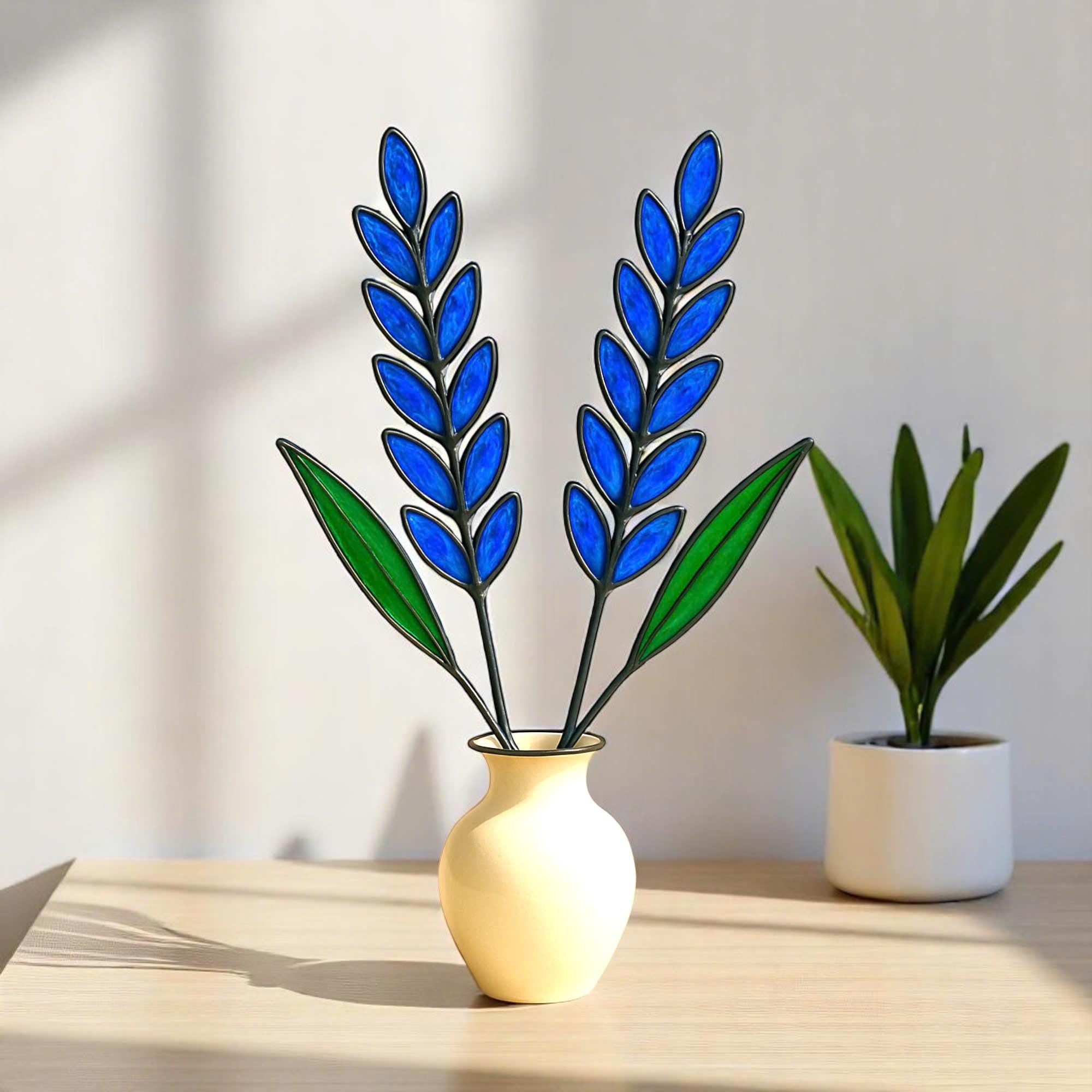 Stained Glass Lavender – Handmade Glass Flowers in Pot, Table Decor, Gift for Her/Mom, Birthday, Mother’s Day, Housewarming, Home Decor