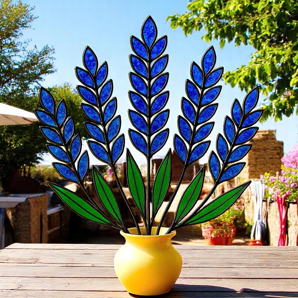 Stained Glass Lavender – Handmade Glass Flowers in Pot, Table Decor, Gift for Her/Mom, Birthday, Mother’s Day, Housewarming, Home Decor