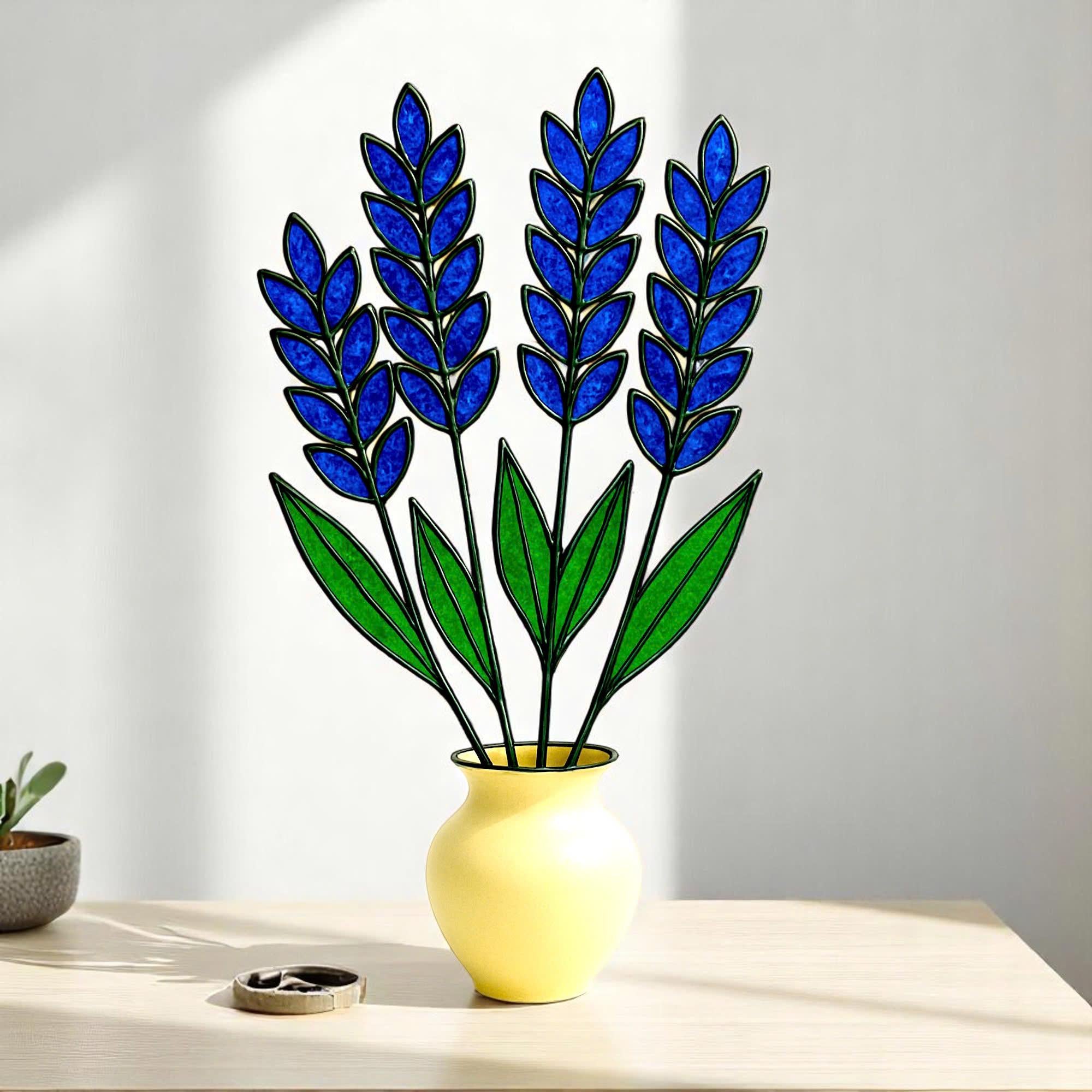 Stained Glass Lavender – Handmade Glass Flowers in Pot, Table Decor, Gift for Her/Mom, Birthday, Mother’s Day, Housewarming, Home Decor