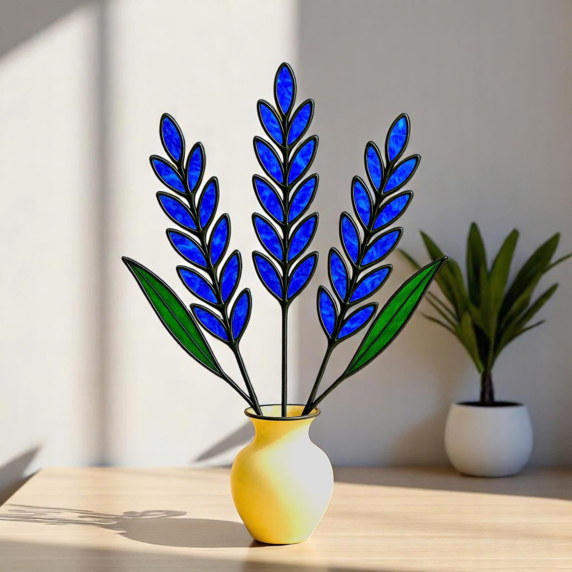 Stained Glass Lavender – Handmade Glass Flowers in Pot, Table Decor, Gift for Her/Mom, Birthday, Mother’s Day, Housewarming, Home Decor