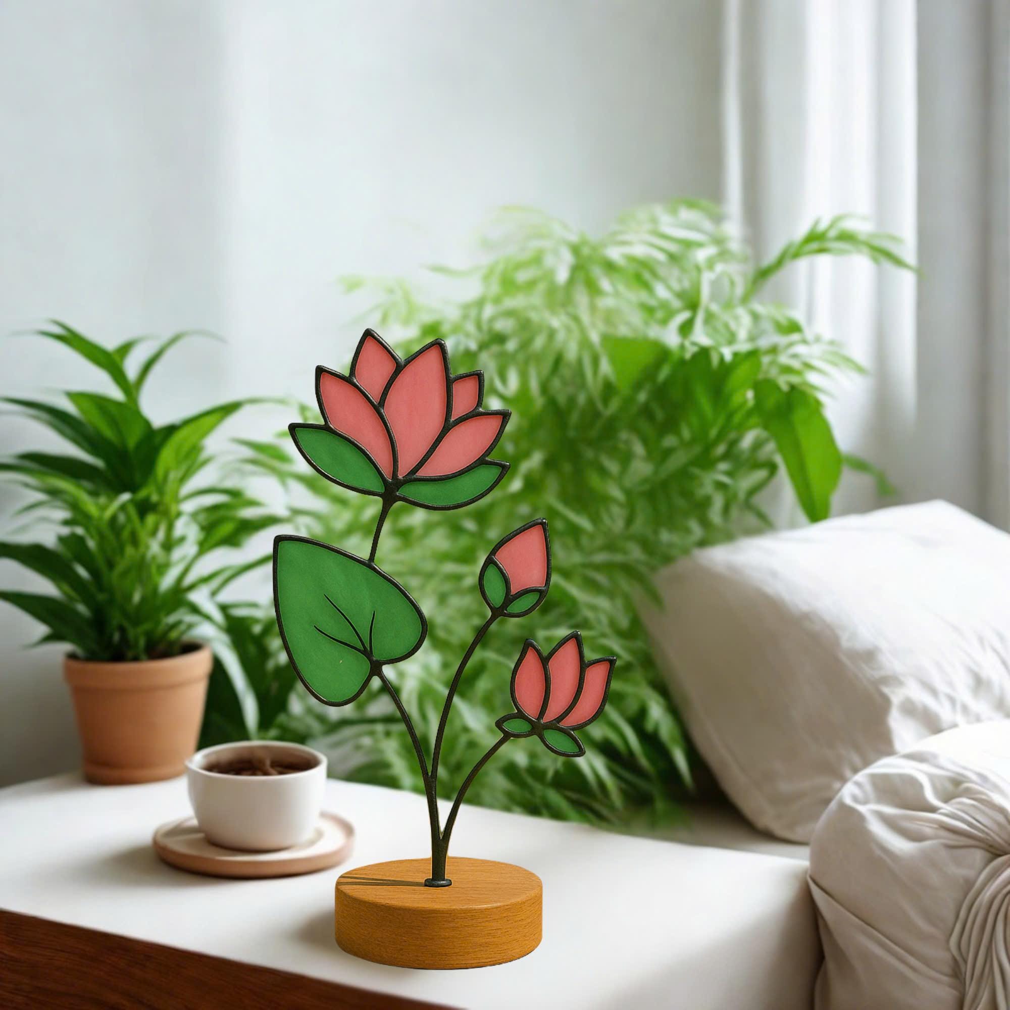 Handmade Stained Glass Lotus Flower – July Birth Flower Suncatcher