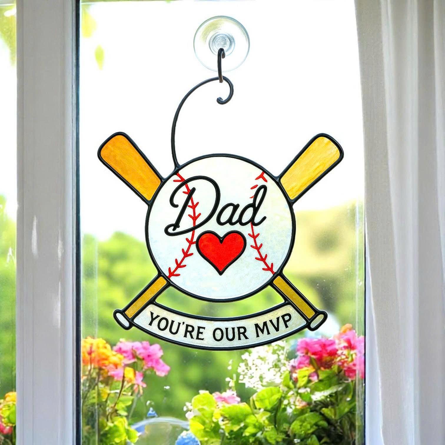 Stained Glass Dad Suncatcher – Personalized Father’s Day Gift, Baseball & Football Window Hanging, Handmade Wall Decor for Him, fathers day