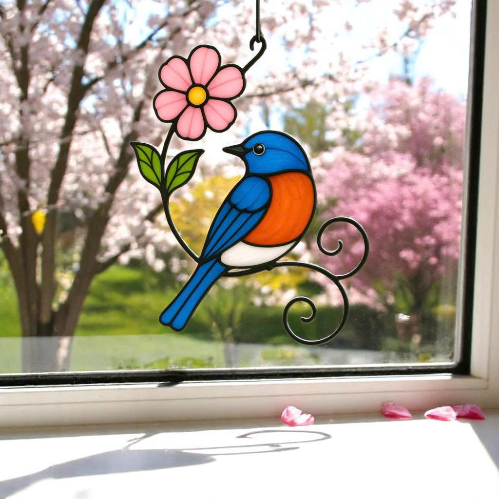 Cardinal Stained Glass Suncatcher – Handmade Bird Window Hanging, Gift for Mom/Her, Christmas, Housewarming, Home Decor, Wall Decor, Holiday