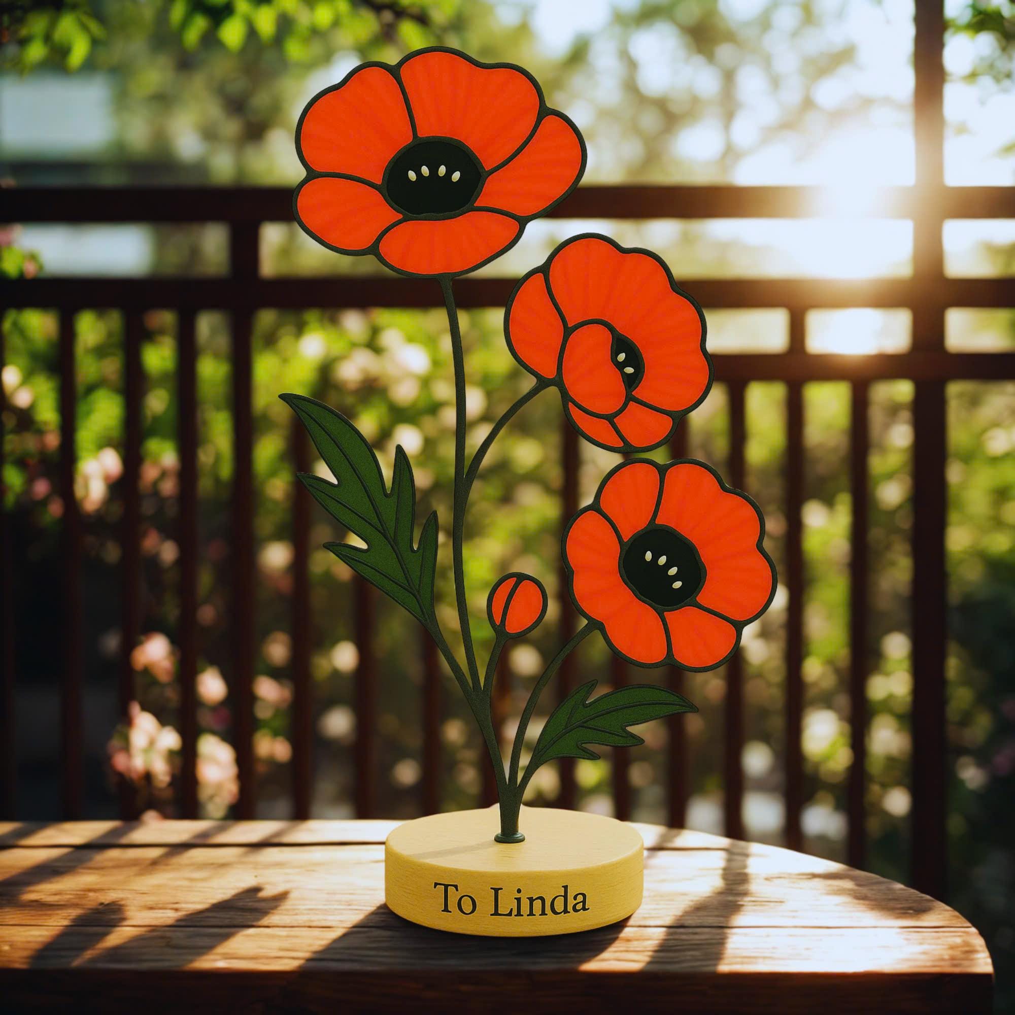 Stained Glass Poppy Flower, August Birth Flower Gift, Desk Decor