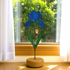 Stained Glass Iris Flower Suncatcher, February Birth Flower Gift