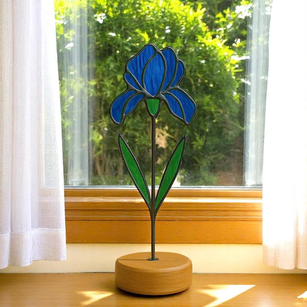 Stained Glass Iris Flower Suncatcher, February Birth Flower Gift