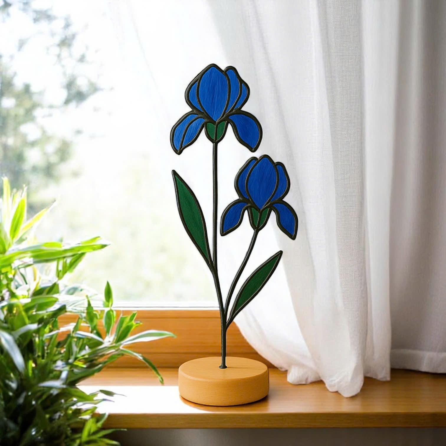 Stained Glass Iris Flower Suncatcher, February Birth Flower Gift