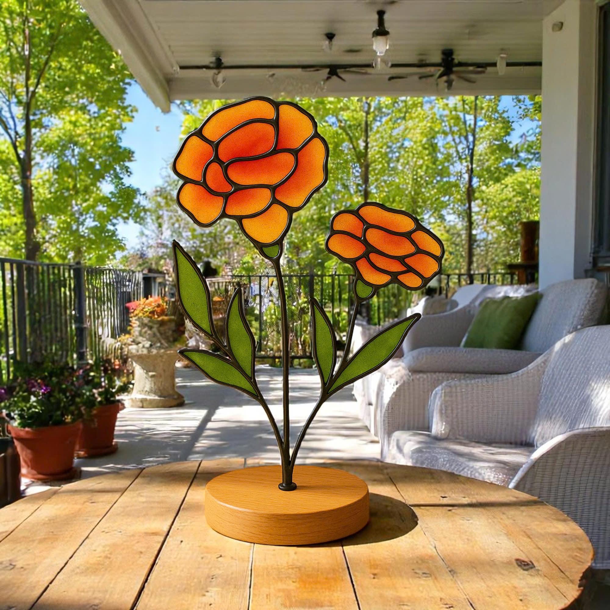 Personalized Marigold Stained Glass Flower: October Birth Flower Gift