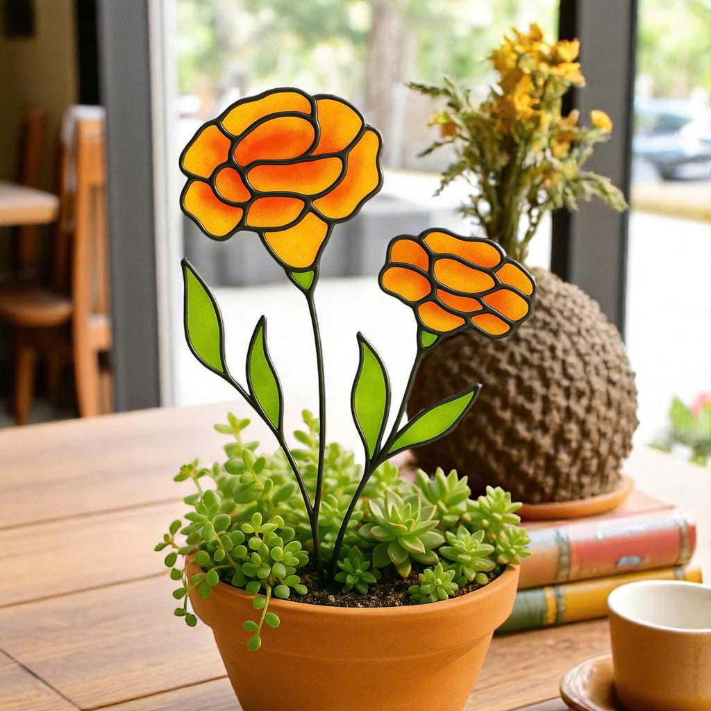 Personalized Marigold Stained Glass Flower: October Birth Flower Gift