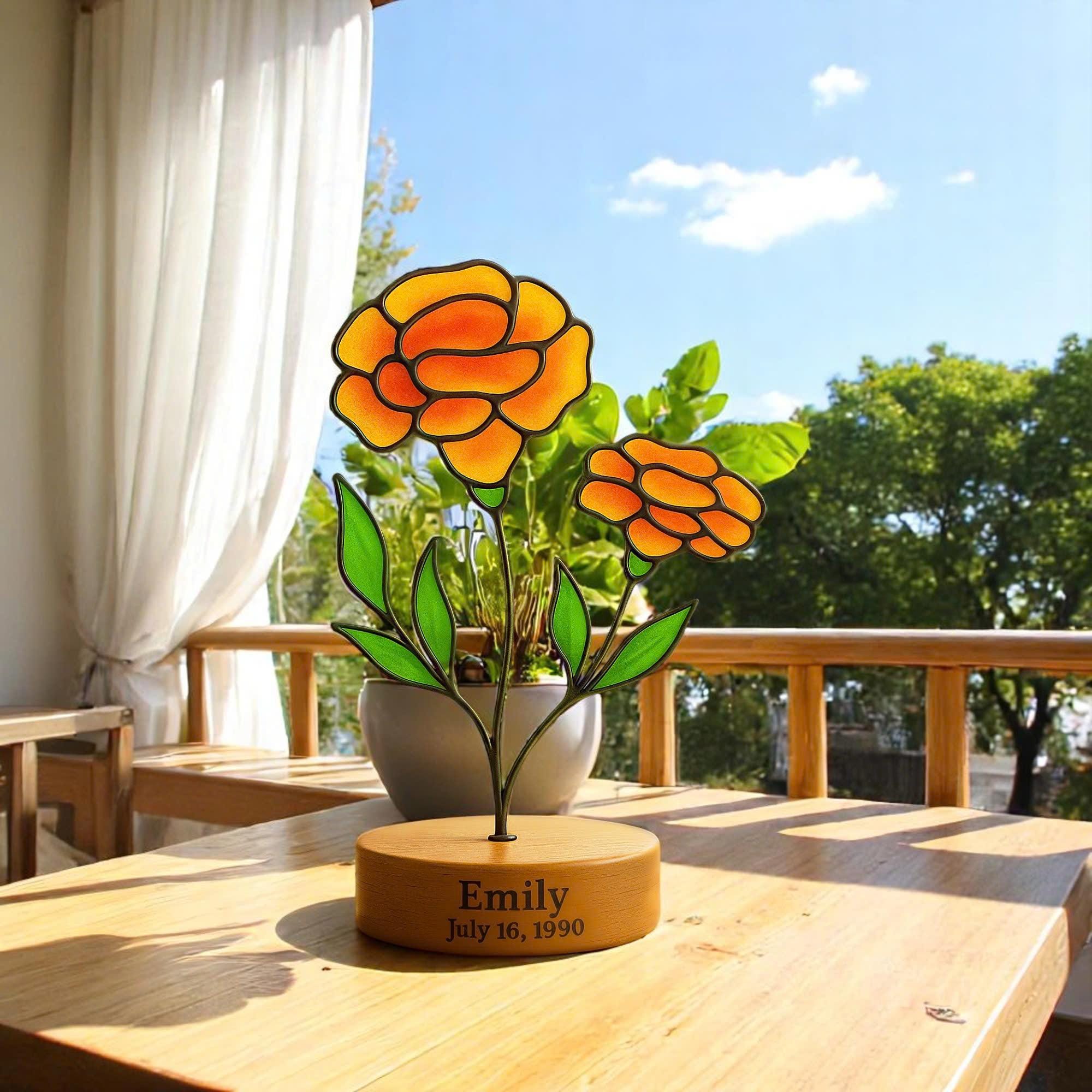 Personalized Marigold Stained Glass Flower: October Birth Flower Gift