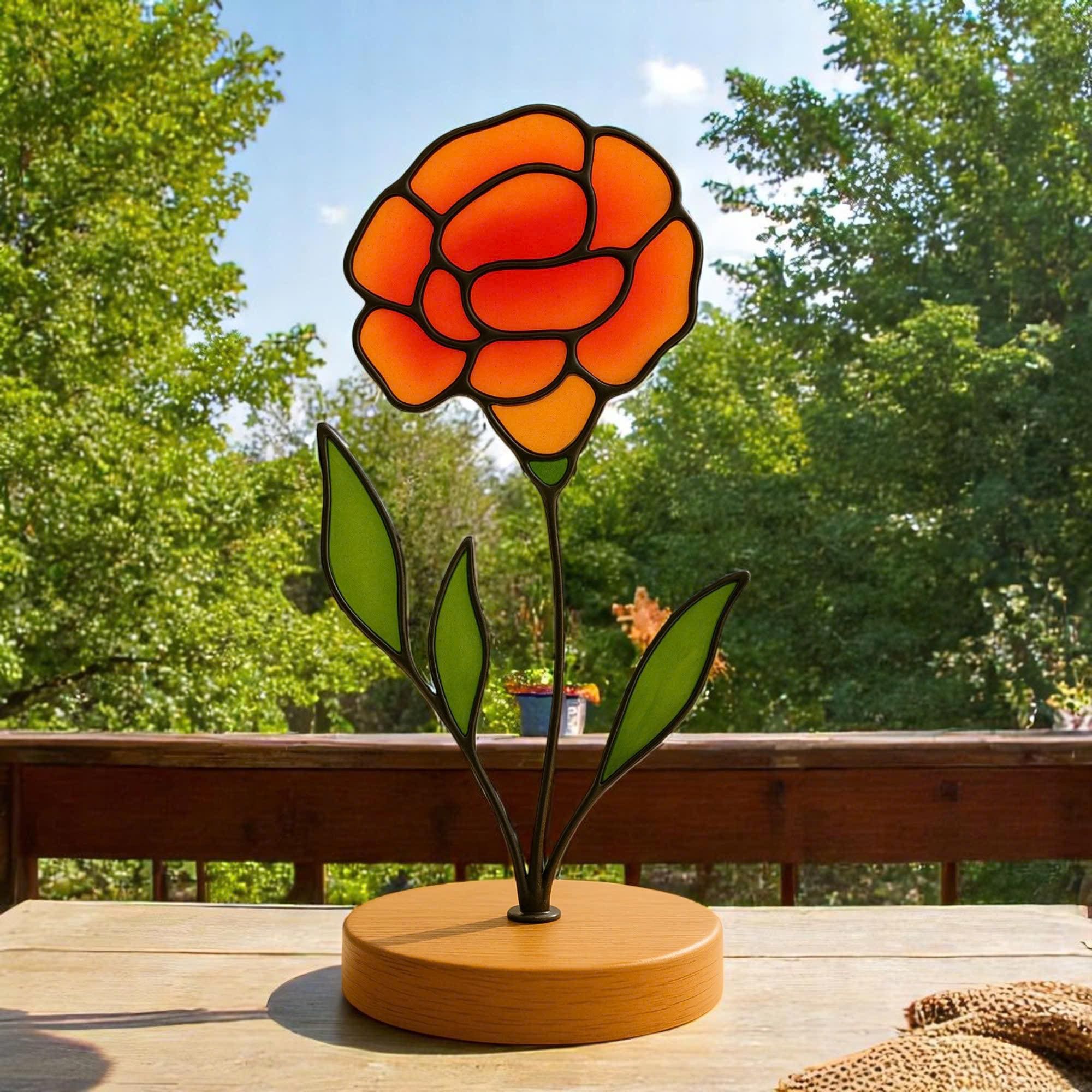 Personalized Marigold Stained Glass Flower: October Birth Flower Gift