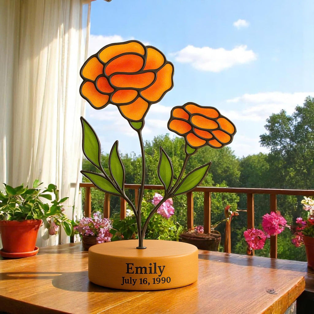 Personalized Marigold Stained Glass Flower: October Birth Flower Gift