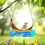 Stained Glass Boat Suncatcher – Handmade Crescent Moon, Window Decor