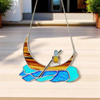 Stained Glass Boat Suncatcher – Handmade Crescent Moon, Window Decor