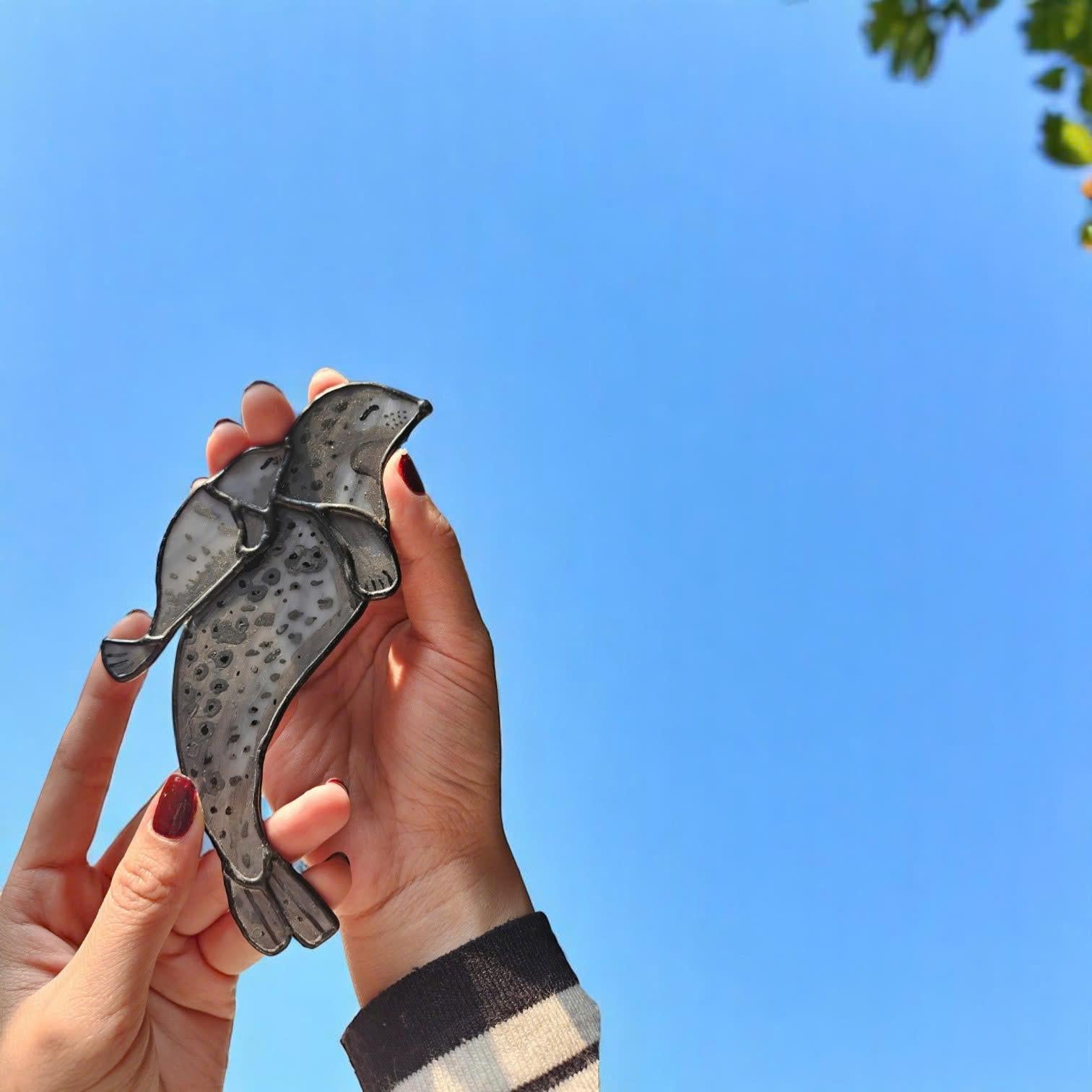 Stained Glass Bird Suncatcher, Sea Glass Art, Bookshelf Decor, Coastal Home Decor, Nautical Gift, Ocean Art, Unique Holiday Gift for Her