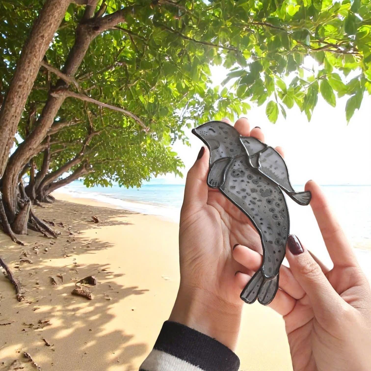 Stained Glass Bird Suncatcher, Sea Glass Art, Bookshelf Decor, Coastal Home Decor, Nautical Gift, Ocean Art, Unique Holiday Gift for Her