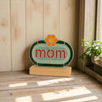 Handmade Stained Glass MOM Sign, Floral Desk Decor