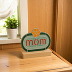 Handmade Stained Glass MOM Sign, Floral Desk Decor