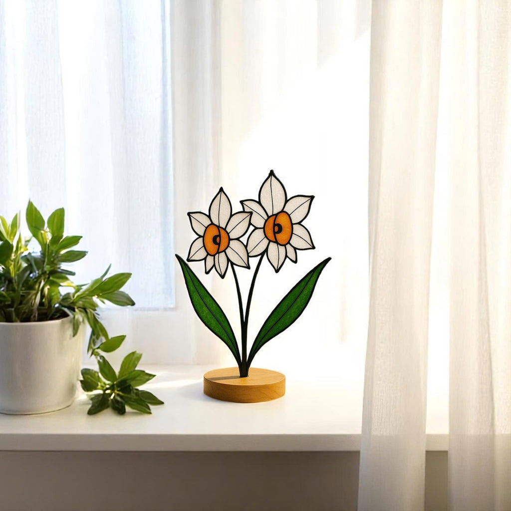 Stained Glass Narcissus Flower – Handmade December Birth Flower Suncatcher