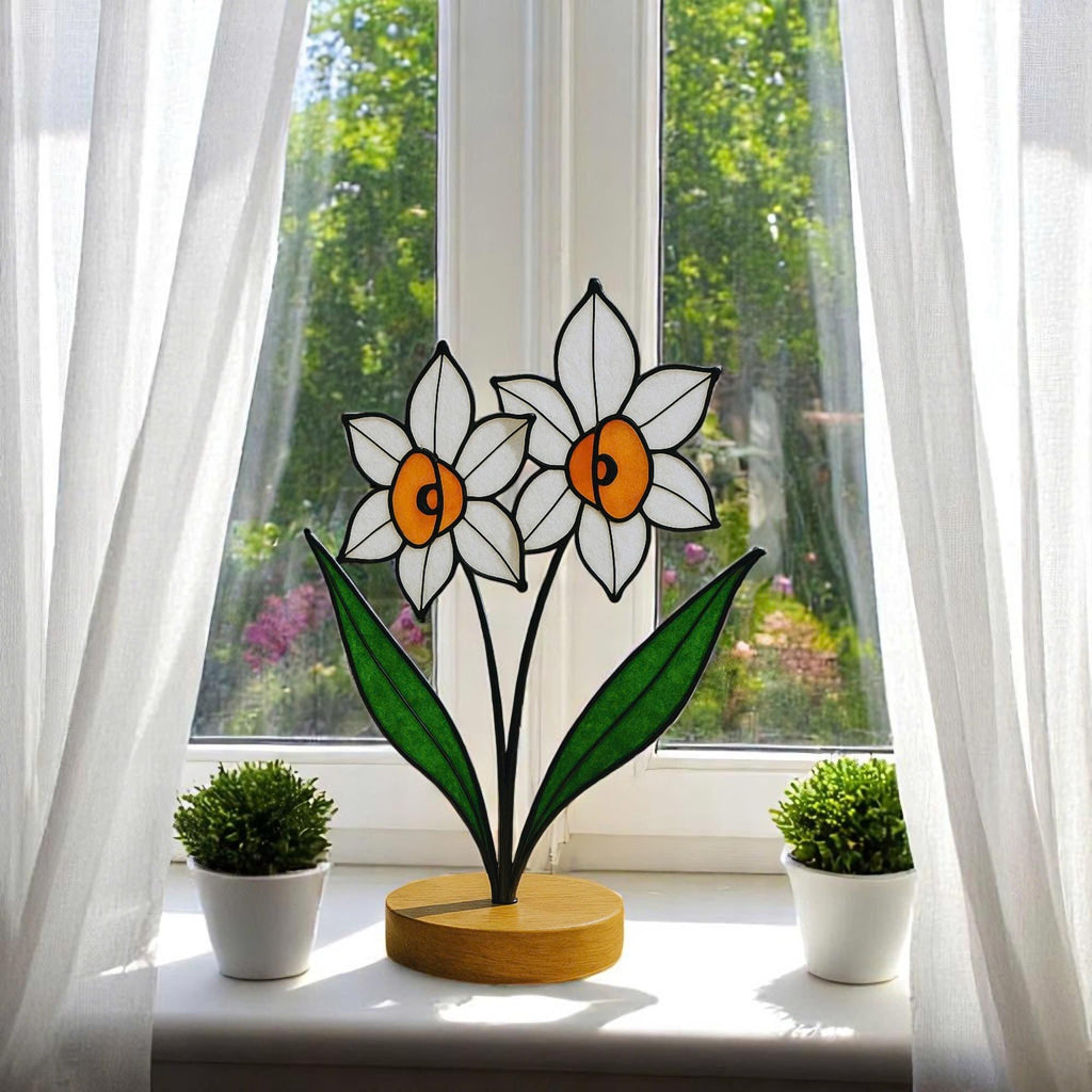 Stained Glass Narcissus Flower – Handmade December Birth Flower Suncatcher