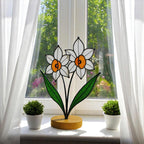Stained Glass Narcissus Flower – Handmade December Birth Flower Suncatcher
