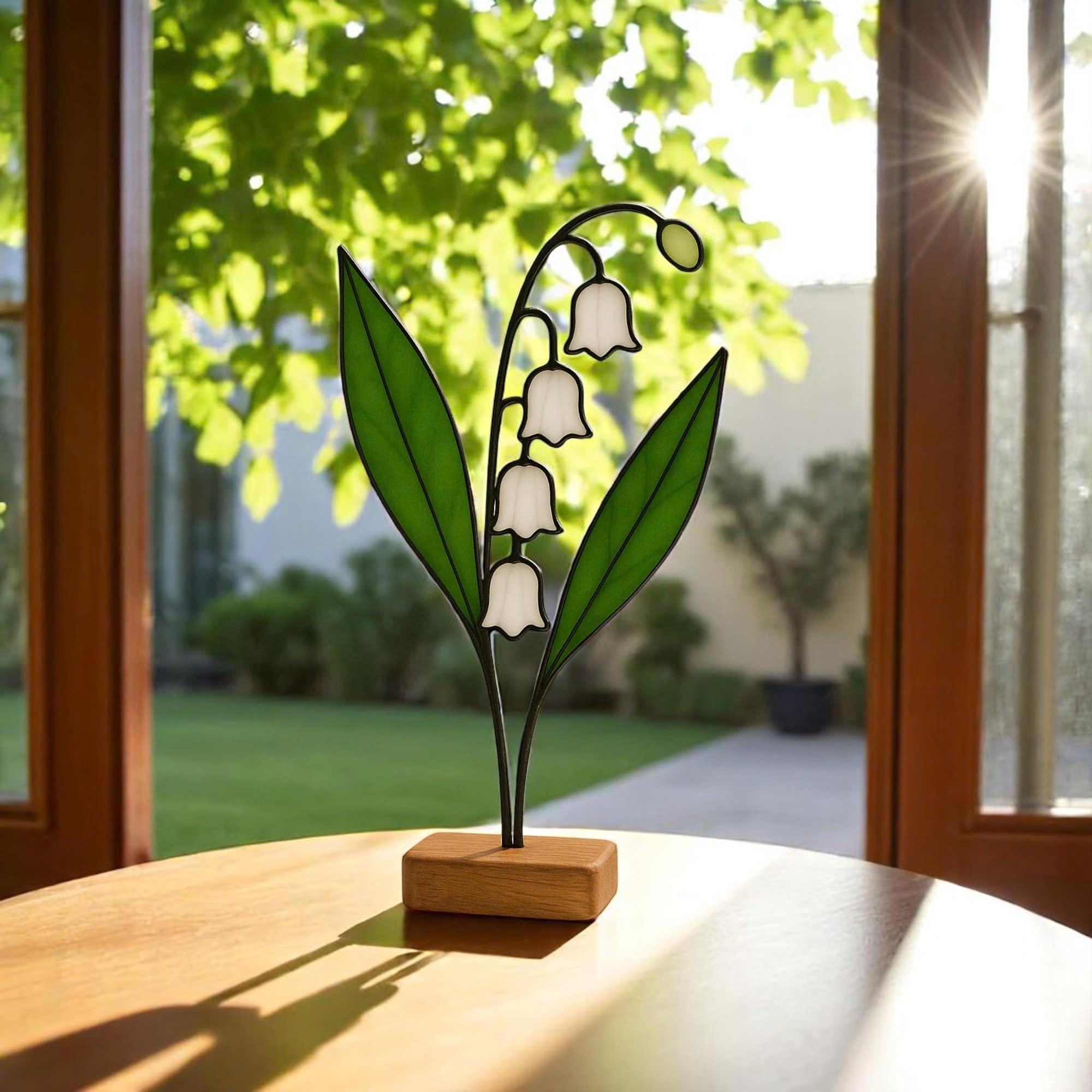 Stained Glass Lily of the Valley Suncatcher – May Birth Flower Gift