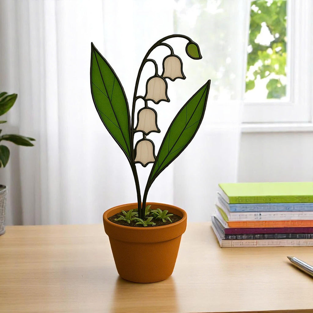 Stained Glass Lily of the Valley Suncatcher – May Birth Flower Gift