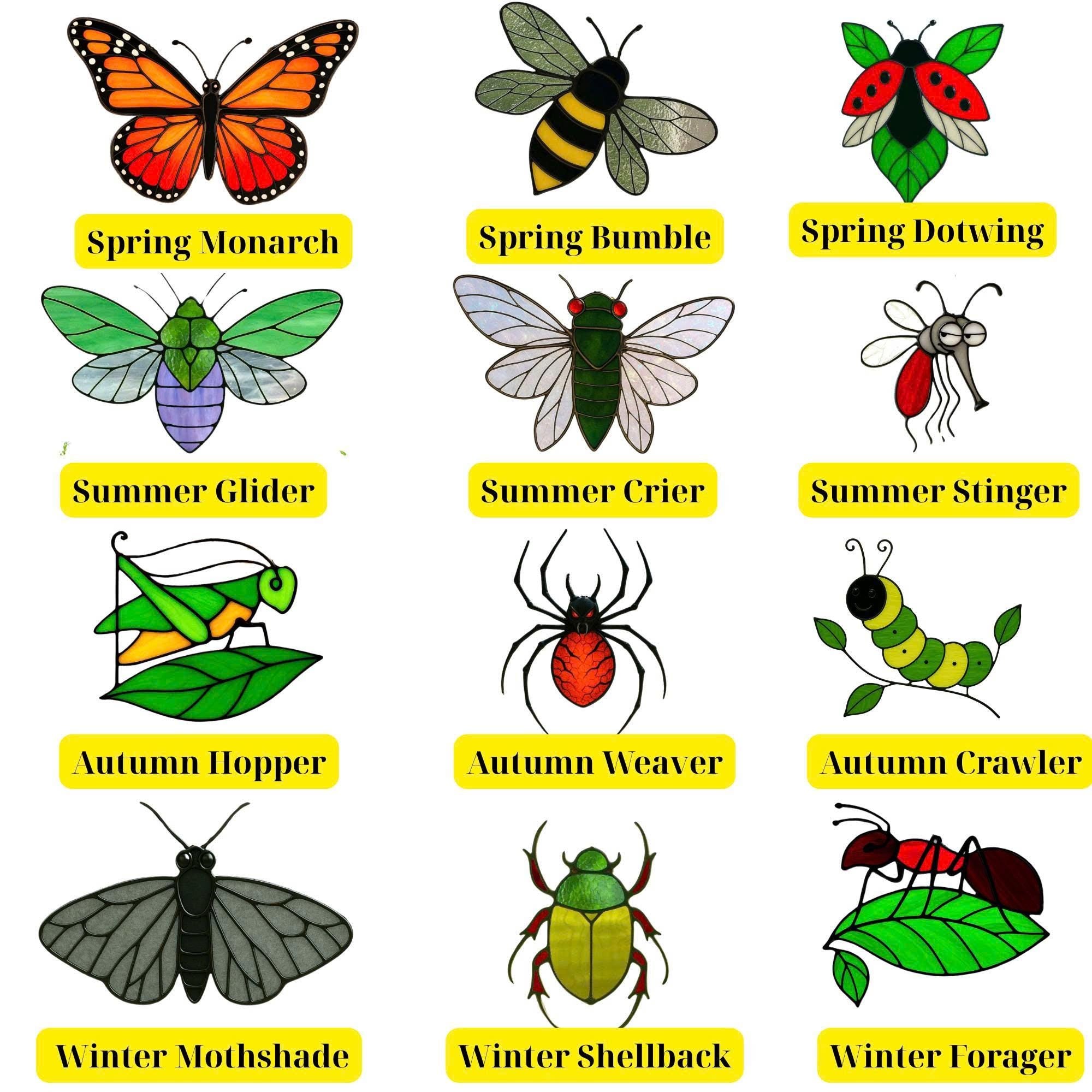 Stained Glass Insect Suncatcher Set|Handmade Bug Window Decor,Butterfly Bee Ladybug Dragonfly Art, Garden Gift, Nature Lover Home Decoration